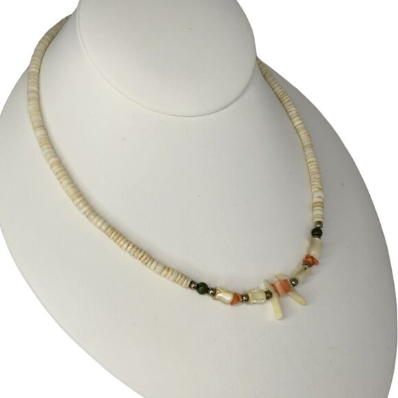 Native American Carved Mother Of Pearl Birds & Tulip Fetish Necklace 17" Puka - Picture 4 of 10